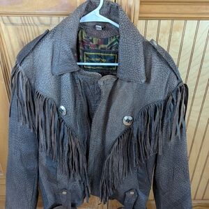 Nicole Baril Brown Fringe Leather Jacket